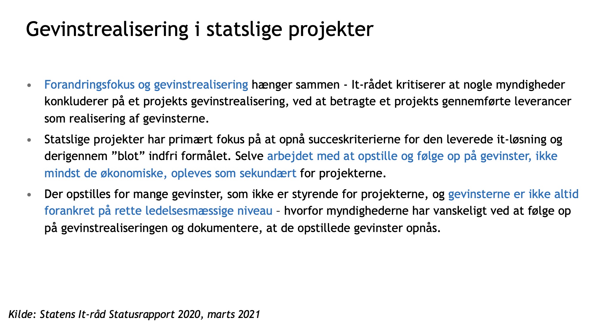 Uddrag fra Statens IT-råds statusrapport 2020 om gevinstrealisering